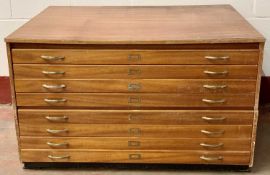 EIGHT DRAWER PLAN CHEST - teak finish, in two sections, 79cms H, 132cms W, 101cms D