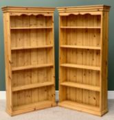 MODERN PINE BOOKCASES - (a pair), 183cms H, 92cms W, 28cms D
