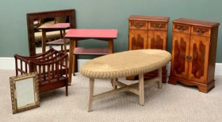 VINTAGE & LATER FURNITURE PARCEL (7) - to include a leather effect wall mirror, 85 x 65cms, wicker