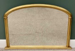 LARGE GILT FRAMED OVERMANTEL MIRROR - having an arched top, 87 x 125cms