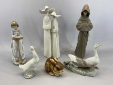 LLADRO FIGURES (3) - nuns, 34cms H, monk, 34cms H and girl praying, 25cms H, Royal Copenhagen duck/
