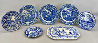 BLUE & WHITE TRANSFER PRINTED PLATES circa 1820 and later, elephant, zebra and lone-tiger pattern,