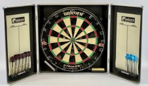 UNICORN STRIKER- SISAL BRISTLE- MATCH DARTBOARD - contained in aluminium two door cabinet with 'Home