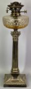 ARNOLD & LEWIS SILVER PLATED CORINTHIAN COLUMN OIL LAMP with facet cut font, Hinks No 1 safety