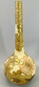 RARE WEDGWOOD AURO BOTTLE VASE - decorated in relief with pink flowers and gilt leaves, printed back