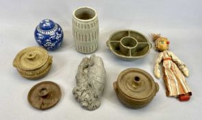 CHINESE PRUNUS BLOSSOM GINGER JAR, Studio Pottery items, a composite model of a bird feeing its