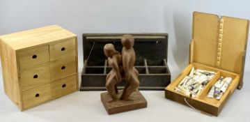 ARTIST'S BOX - containing paints, wooden tabletop six drawer cabinet, 29 x 29 x 20.5cms, wooden