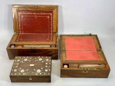 VICTORIAN WALNUT WRITING BOX fitted interior with slope and inkwells, 17.5cms H, 40.5cms W, 25cms D,