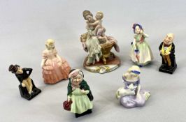 ROYAL DOULTON SMALL FIGURES (6) - Sairey Gamp, Jingle, Micawber, Rose, Mary had a little lamb and