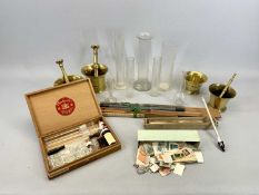 BRONZE MORTARS (4) - late 18th/early 19th century, 10cms H the tallest, a bronze pestle, 20cms L and