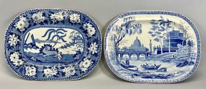 BLUE & WHITE TRANSFER PRINTED OVAL MEAT PLATE - circa 1830, The Lion Hunter, 31.5 x 42cms and a
