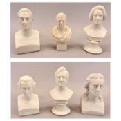 VICTORIAN PARIAN PORCELAIN BUSTS OF HISTORICAL FIGURES (6) - Von Schiller 11cms H, Heiden 10cms H,