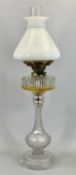 VICTORIAN CUT GLASS OIL LAMP - Stonier twin burner, conical opaque white glass shade, 73cms H