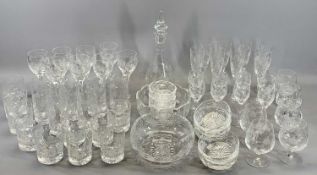 SUITE OF DRINKING GLASSES & TABLEWARE - cut and engraved floral decoration including decanter,