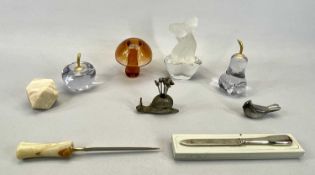 SEVRES FRANCE OPALESCENT GLASS GOLDFISH on clear glass base, 17cms H, a Wedgwood Amber glass