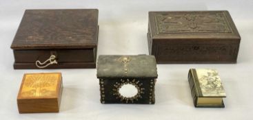 RECTANGULAR OAK SEWING BOX with fitted interior and contents, 11cms H, 29cms W, 26cms D, rectangular