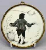 MARCELLE DOROTHY SHEARS (1926 - 1997) - pen and ink circular miniature, man sowing seeds, signed