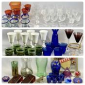 WHITE GLASS GOBLETS, A SET OF 6, molded green glass goblets, a set of 6, overlaid with metal, blue