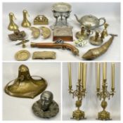 ORNATE GILT BRASS CANDELABRA, A PAIR - late 19th century, each with a centre sconce and three side