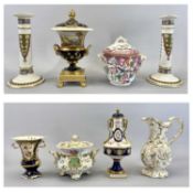 MINTON'S NEO CLASSICAL CANDLESTICKS, A PAIR - with plain cylindrical columns and circular bases,