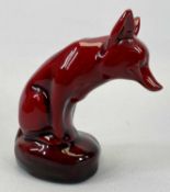ROYAL DOULTON FLAMBE FIGURE OF A SEATED FOX WITH CURLED TAIL - black printed mark, 13cms H