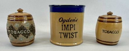 DOULTON LAMBETH STONEWARE TOBACCO BARREL & COVER - incised and applied decoration with a monkey