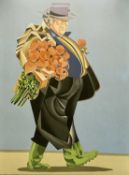 ALEX CAMPBELL (British born 1936) a modernist acrylic oil on canvas - titled verso 'Walking Home