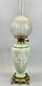 VICTORIAN CERAMIC OIL LAMP - Pate sur Pate type decoration of classical figure and flowers, gilded