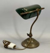 VINTAGE BANKER'S LAMP - weighted, circular oxidised copper base, stem and arms to the adjustable
