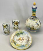 MAJOLICA LIDDED BOTTLE VASE - decorated with a band depicting figures and animals, 40cms H, a