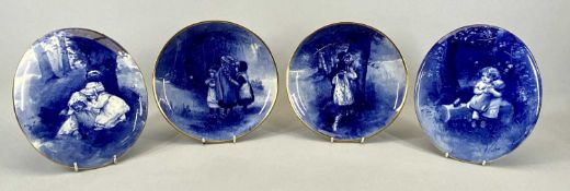 DOULTON BURSLEM 'BLUE CHILDREN SERIES' OVAL PLAQUES, A PAIR - 24.5 x 19.5cms, Royal Doulton 'Blue