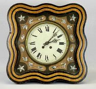 FRENCH WALL CLOCK - late 19th century, square form case with serpentine outline, stained wood