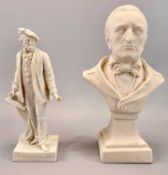 GERMAN PARIAN FIGURE 'WAGNER' - impressed marks, 24cms H and a plaster bust 'Wagner' on pedestal