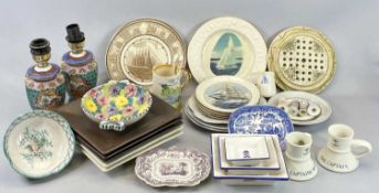 MIXED CERAMICS - three graduated square ceramic dishes, molded with lighthouses, a pair of mugs,