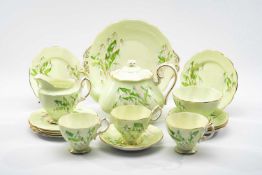 ROYAL ALBERT 'LAURENTIAN SNOWDROP' PATTERN TEASET FOR SIX, comprising teapot, milk and sugar