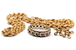 ASSORTED JEWELLERY comprising 9ct gold rope twist chain, pair of 9ct gold flowerhead earrings and
