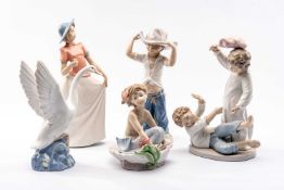 ASSORTED NAO PORCELAIN FIGURES, comprising 'Romantica', 'Large child's sombrero', 'Swan', 'Treasures