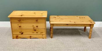 MODERN PINE FURNIUTURE ITEMS (2) - to include a three drawer chest with turned wooden knobs and