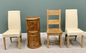 MODERN HARDWOOD CYLINDRICAL CHEST - having five drawers, 85cms H, 41cms diameter, pair of cream