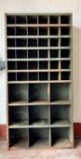 VINTAGE METAL PIGEONHOLE WORKSHOP SHELVING UNIT - 186cms H, 93cms W, 30cms D