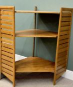 VINTAGE LADDERAX CORNER SHELF UNIT - having three shelves with slatted side supports, 133cms H,
