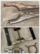 BLOCK & TACKLE - with steel fittings and a 19th CENTURY WOODEN YARD ARM - 338cms L
