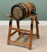 COOPERED OAK BUTTER CHURN - on pitch pine stand, 