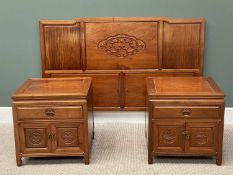 CHINESE HARDWOOD FURNITURE (2) - bed headboard with carved detail, 105 x 152cms and a pair of side