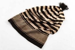 HISTORIC SILK NIGHTCAP BELONGING TO KING GEORGE III, finely woven black and white hoops, with silk