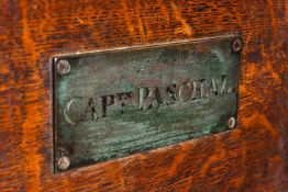 EARLY 19TH CENTURY MILITARY CHEST, with slightly domed lid and iron straps, applied with plaque
