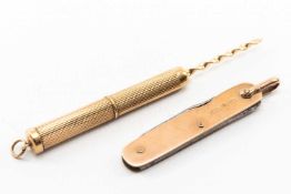 9CT GOLD CIGAR-PIERCER & PENKNIFE, former by Cohen & Charles, Birmingham 1965, machine tooled