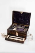 19TH CENTURY ROSEWOOD TOILETTE BOX, hinged lid with inset gilt brass plaque with engraved