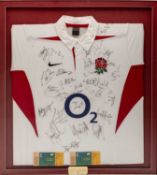 SIGNED ENGLAND INTERNATIONAL RUGBY UNION JERSEY by Nike, with signatures of 2003 World Cup winning