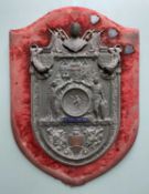 TENBY LAWN TENNIS CLUB ACE'S CHALLENGE TROPHY SHIELD, dated '1895', pressed copper and enamel, on